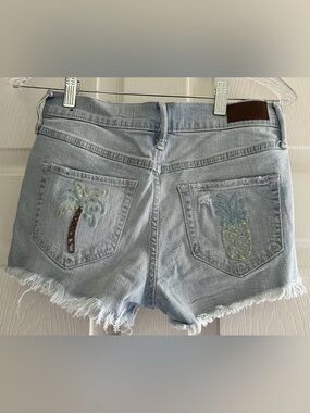 Hollister Light Wash Denim Womens Shorts with Embroidered Pineapple & Palm Tree